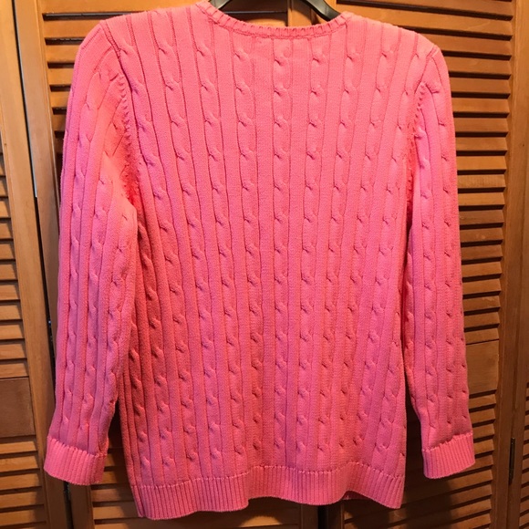 Chaps Pink Cable Knit V-neck Sweater - Picture 8 of 8